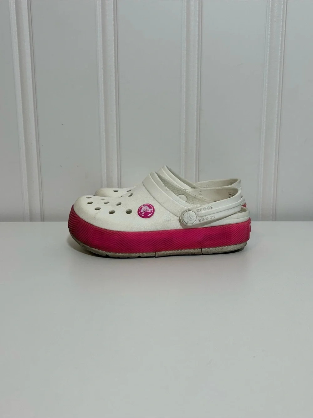 CROCS Kids White Clog with Pink Midsole